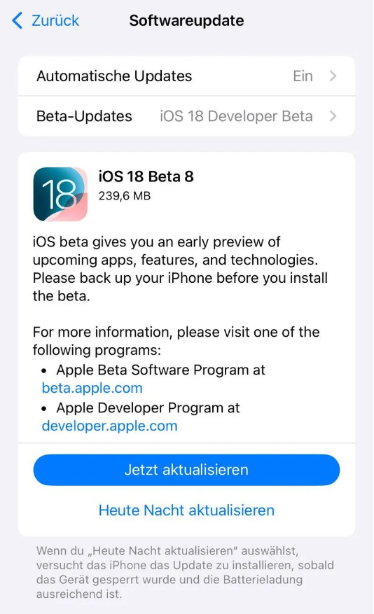 莲花苹果手机维修分享苹果 iOS / iPadOS 18 开发者预览版 Beta 8 发布 